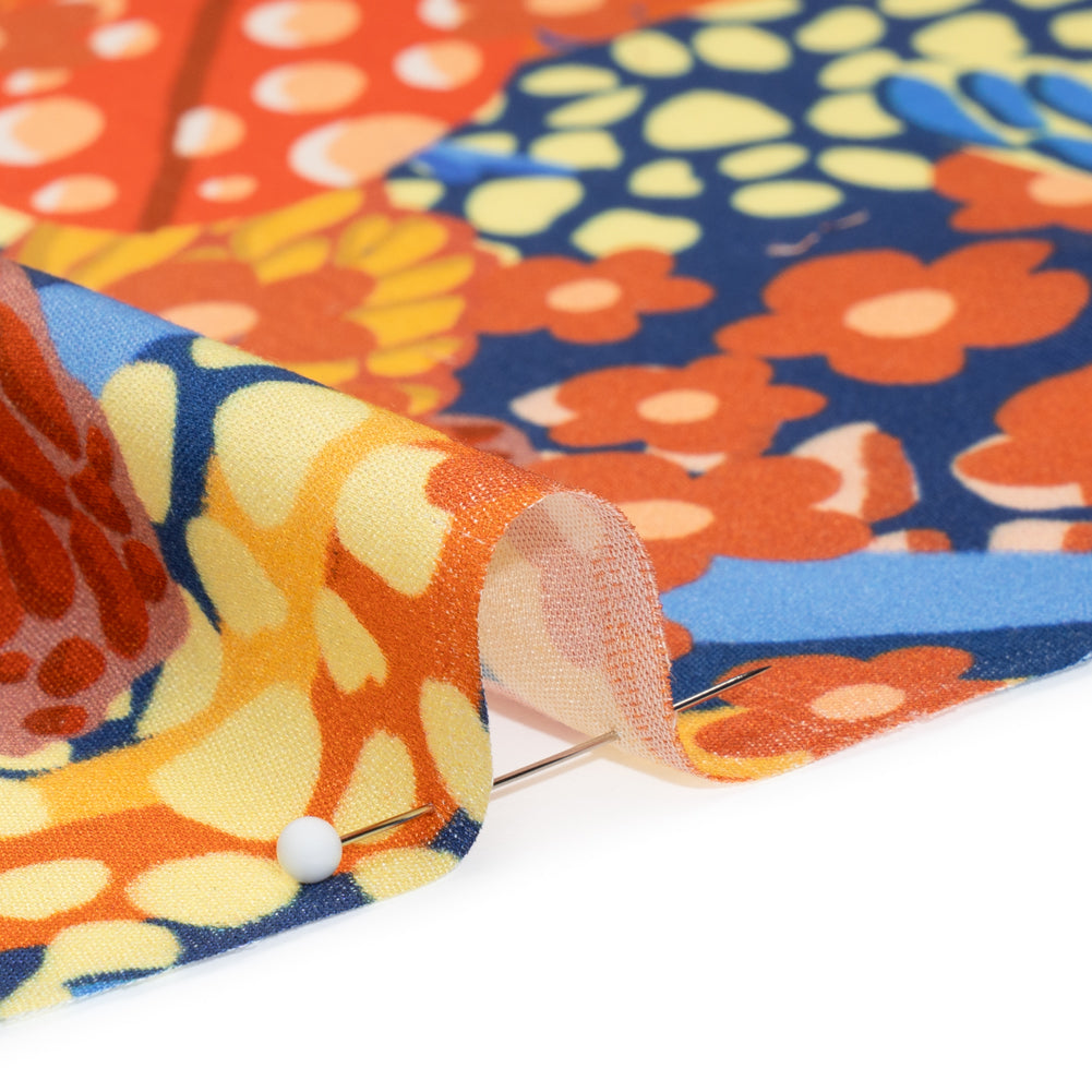 Rayon Challis - Orange and Blue Butterflies and Doodles - Sunbeam Garden Print - Mood Exclusive Chariot Collection Folded