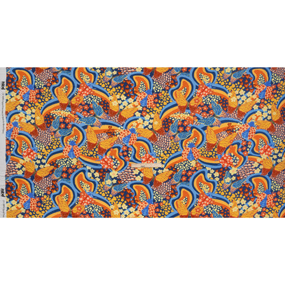 Rayon Challis - Orange and Blue Butterflies and Doodles - Sunbeam Garden Print - Mood Exclusive Chariot Collection Drape