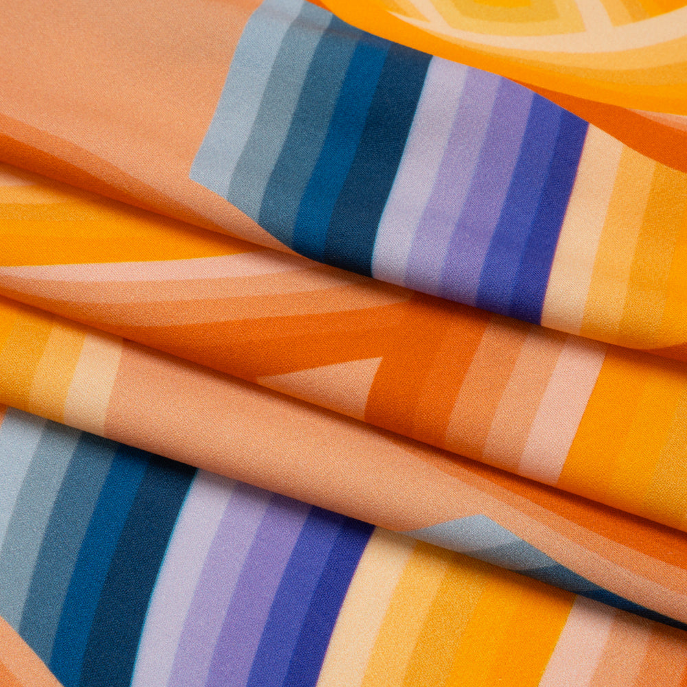Rayon Challis - Orange, Blue and Purple Abstract Lines - Iris's Message Print - Mood Exclusive Chariot Collection - Folded