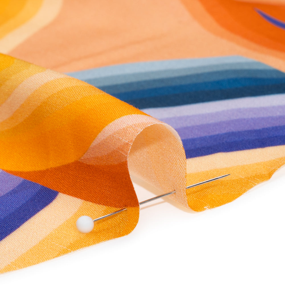 Rayon Challis - Orange, Blue and Purple Abstract Lines - Iris's Message Print - Mood Exclusive Chariot Collection - Detail