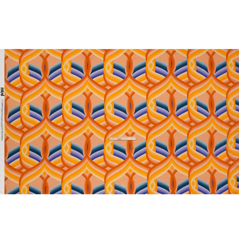 Rayon Challis - Orange, Blue and Purple Abstract Lines - Iris's Message Print - Mood Exclusive Chariot Collection - Full