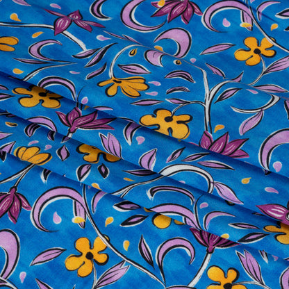 Rayon Challis - Blue and Yellow Floral - Apollo's Laurel Print - Mood Exclusive Chariot Collection