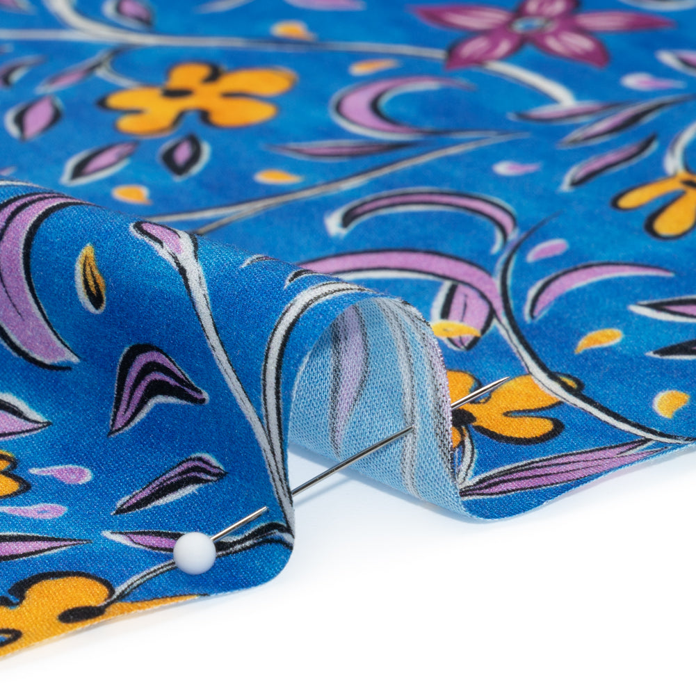 Rayon Challis - Blue and Yellow Floral - Apollo's Laurel Print - Mood Exclusive Chariot Collection