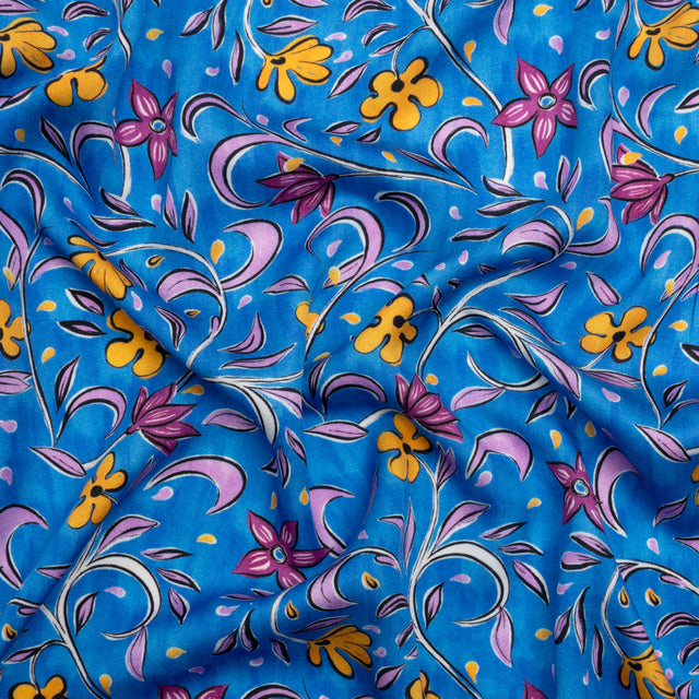 Rayon Challis - Blue and Yellow Floral - Apollo's Laurel Print - Mood Exclusive Chariot Collection
