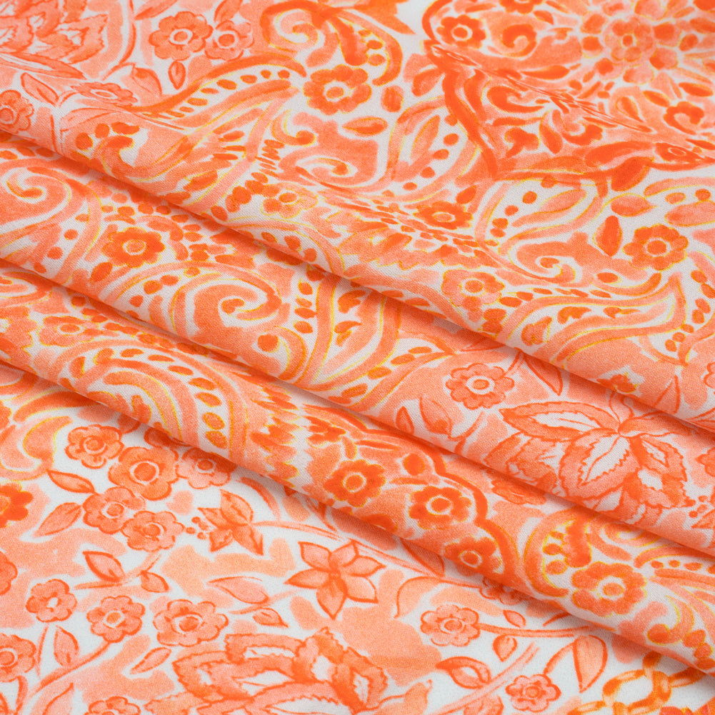 Rayon Challis Panel - Orange Paisley Floral - Sicilian Summer Print - Mood Exclusive Chariot Collection - Folded