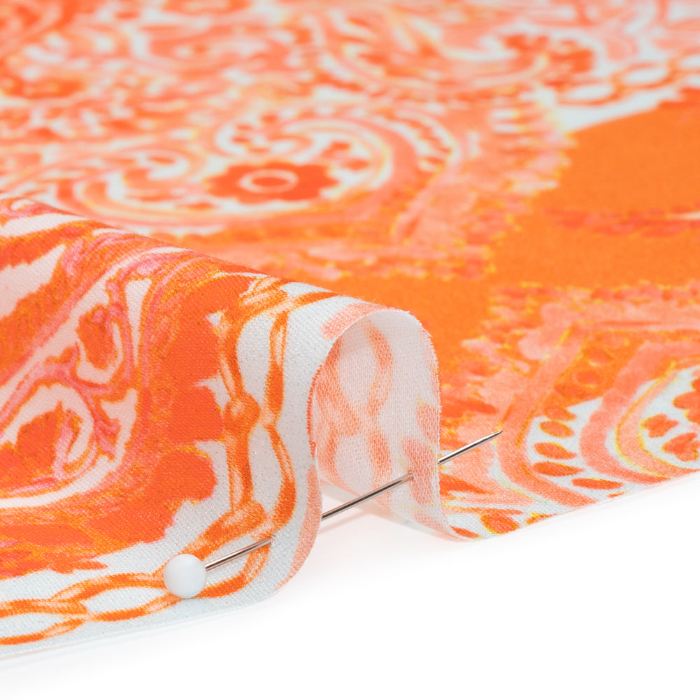 Rayon Challis Panel - Orange Paisley Floral - Sicilian Summer Print - Mood Exclusive Chariot Collection - Detail