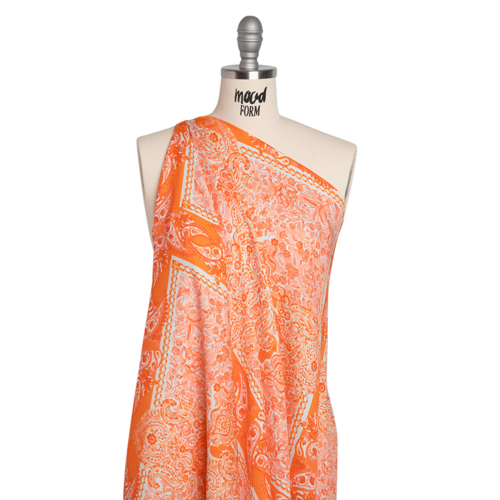Rayon Challis Panel - Orange Paisley Floral - Sicilian Summer Print - Mood Exclusive Chariot Collection - Drape