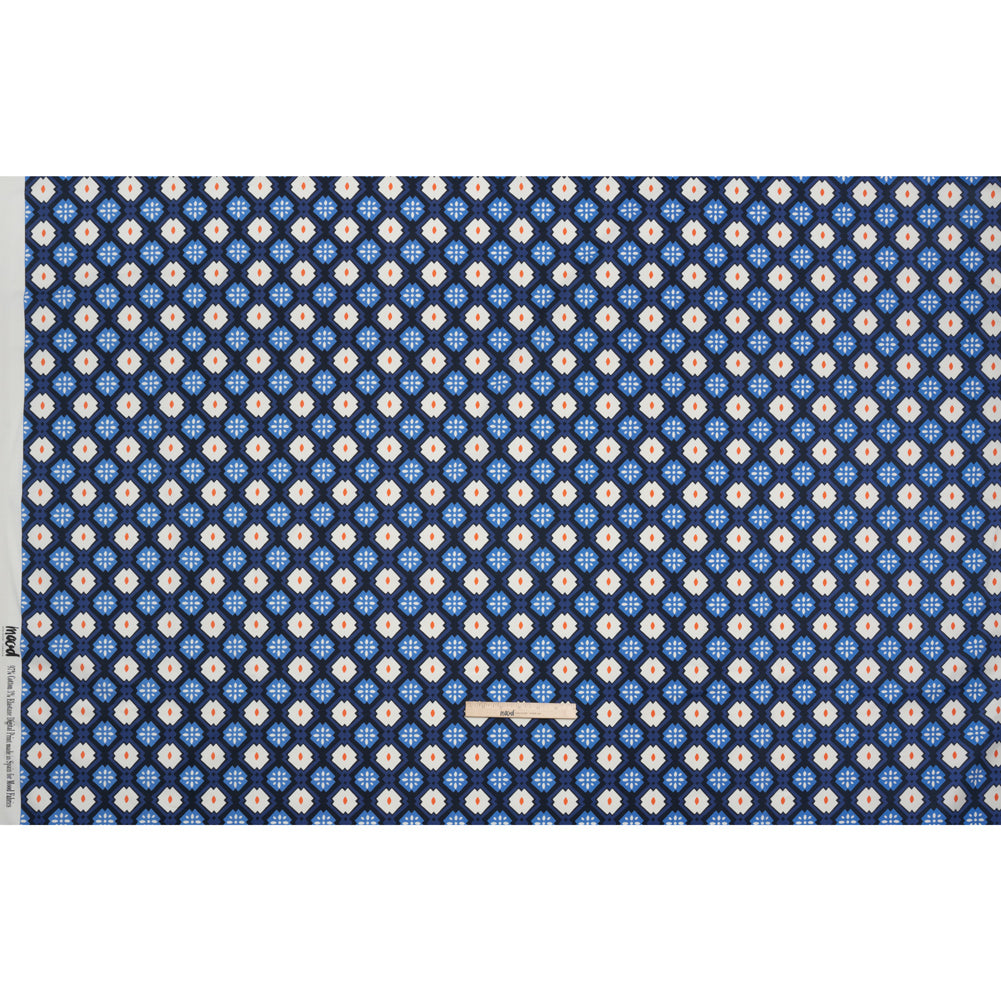Stretch Cotton Sateen - Blue and Orange Geometric - Santorini Spritz Print - Mood Exclusive Chariot Collection