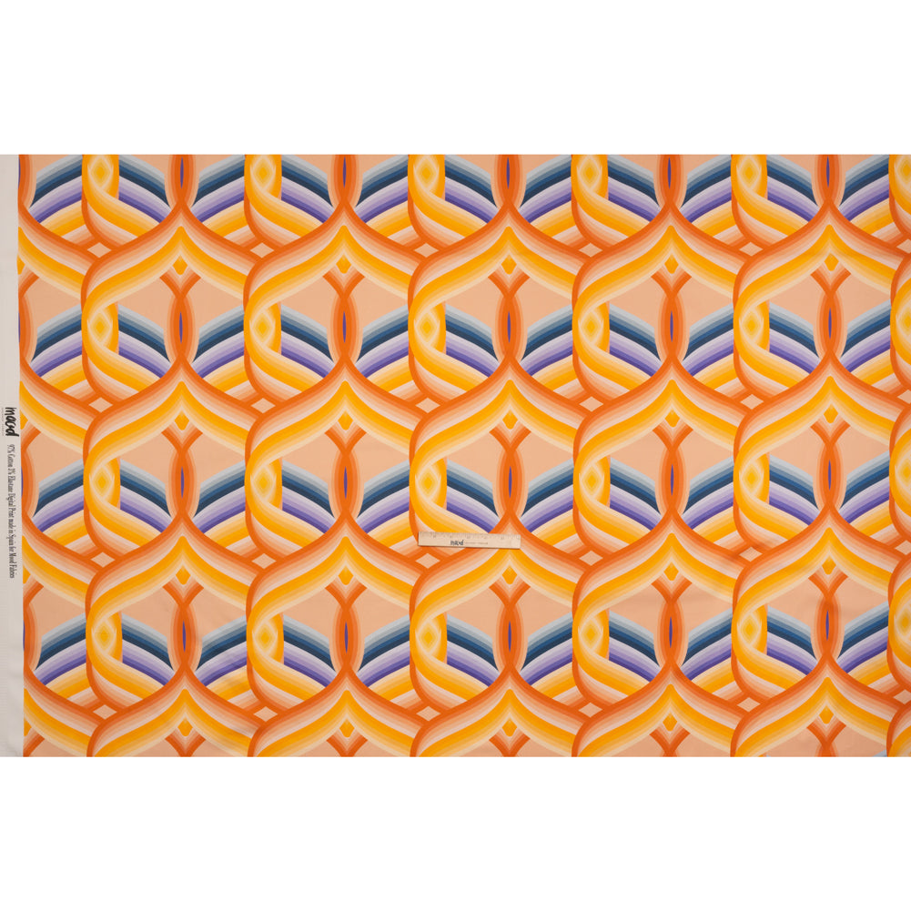 Stretch Cotton Sateen - Orange, Blue and Purple Abstract Lines - Iris's Message Print - Mood Exclusive Chariot Collection - Full