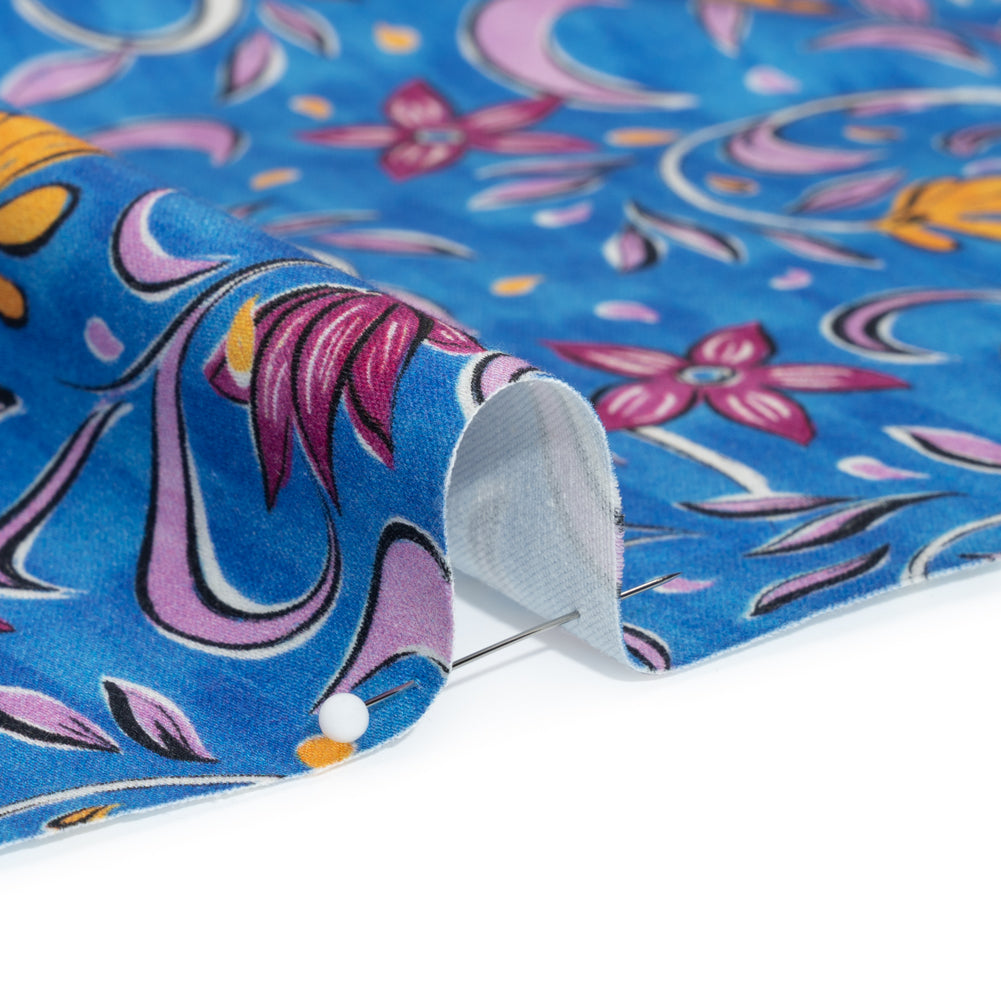 Stretch Cotton Sateen - Blue and Yellow Floral - Apollo's Laurel Print - Mood Exclusive Chariot Collection - Detail