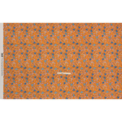 Stretch Cotton Sateen - Orange and Blue Floral - Apollo's Laurel Print - Mood Exclusive Chariot Collection