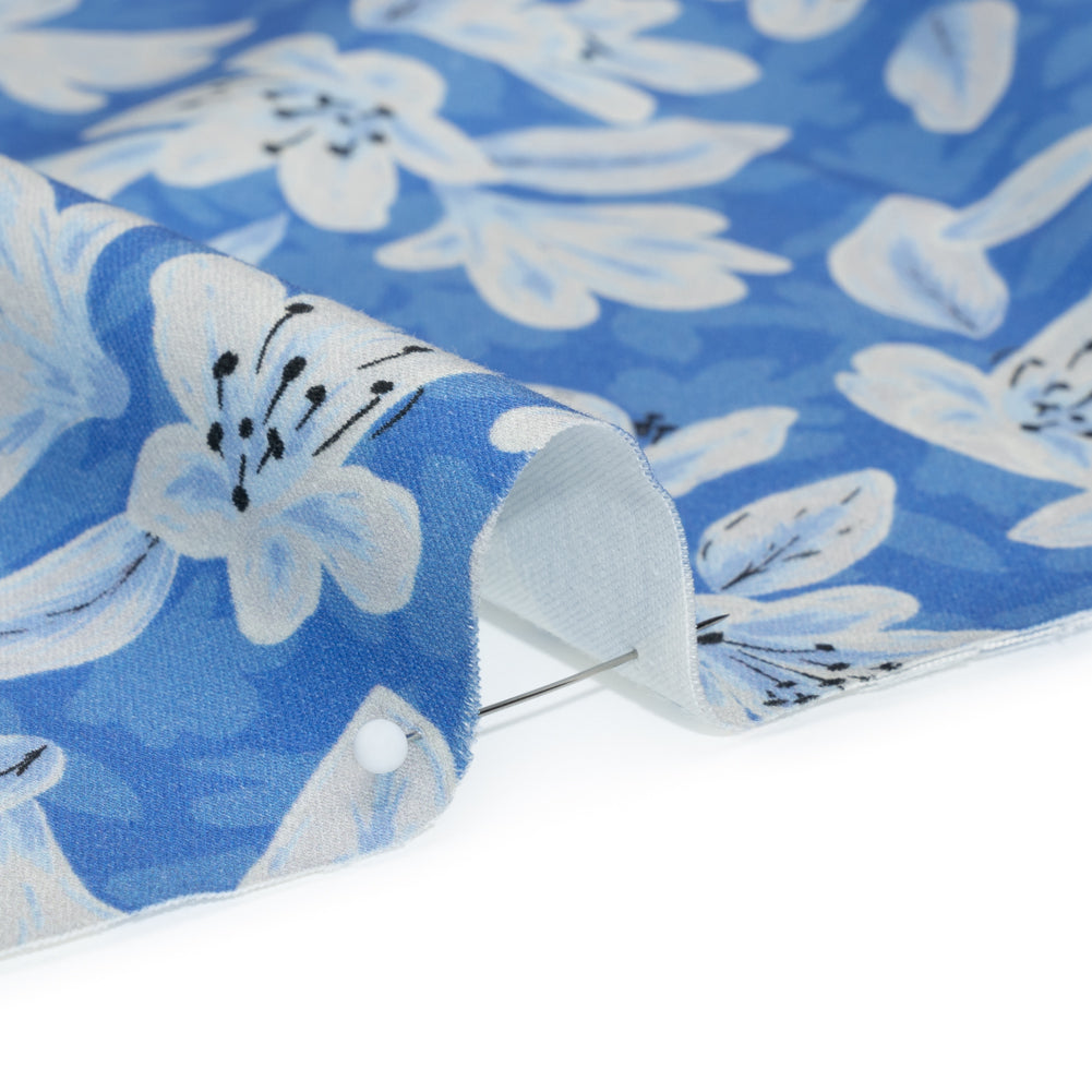 Stretch Cotton Sateen - Blue Floral - Daybreak Bloom Print - Mood Exclusive Chariot Collection - Detail