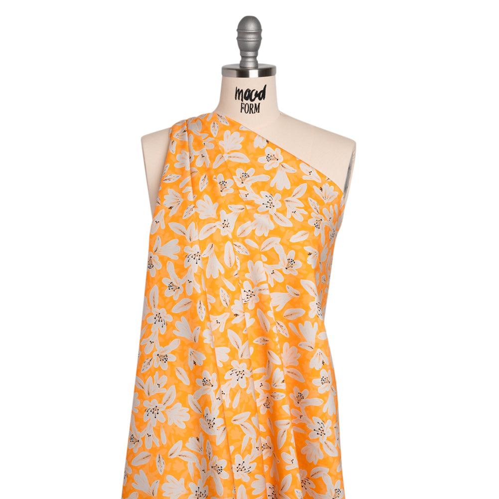 Stretch Cotton Sateen - Yellow Floral - Daybreak Bloom Print - Mood Exclusive Chariot Collection - Drape