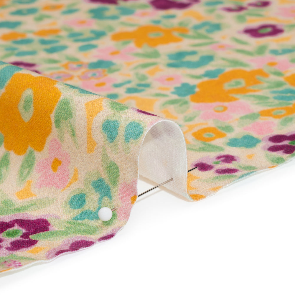 Stretch Cotton Sateen - Yellow and Plum Floral - Midsummer Meadow Print - Mood Exclusive Chariot Collection - Detail
