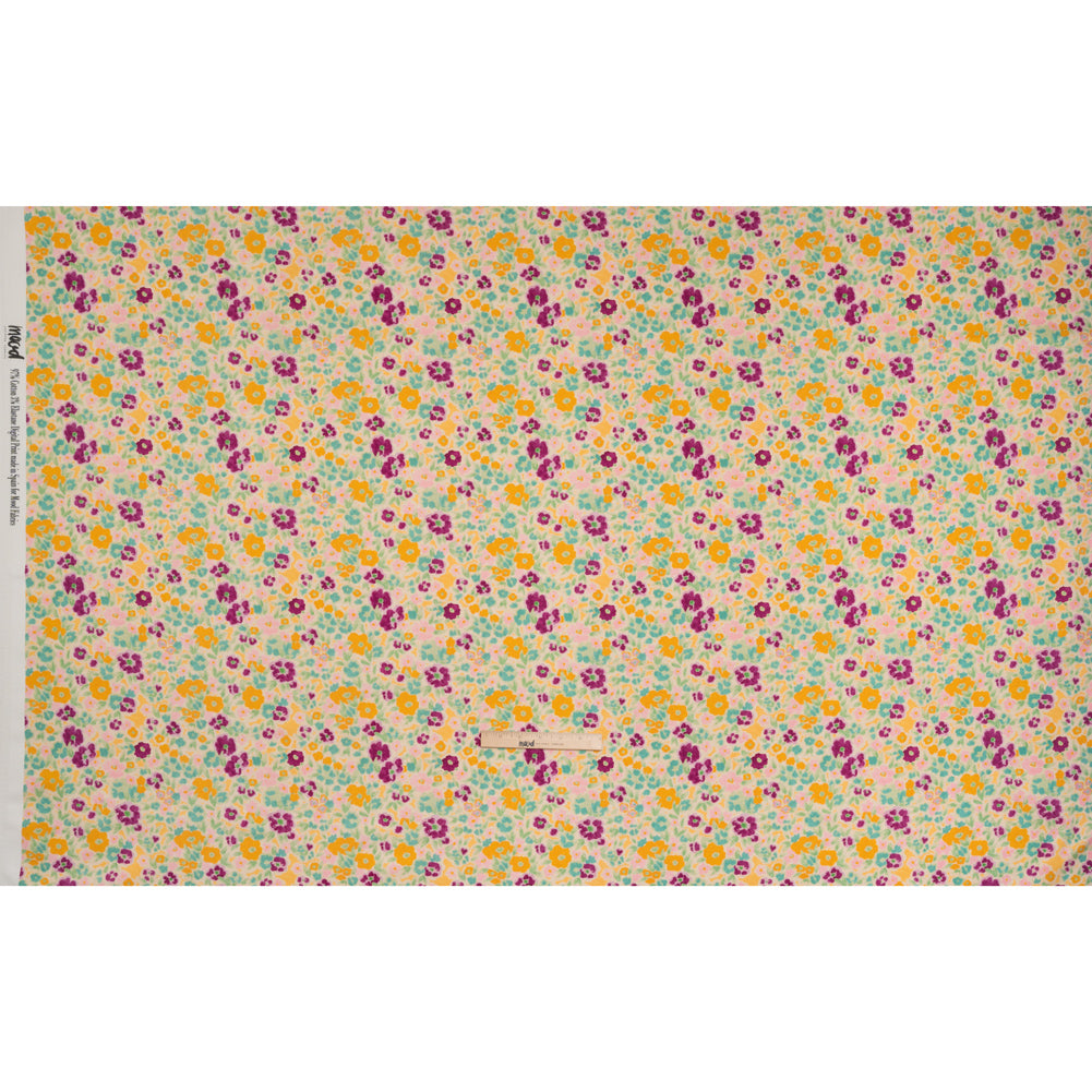 Stretch Cotton Sateen - Yellow and Plum Floral - Midsummer Meadow Print - Mood Exclusive Chariot Collection - Full