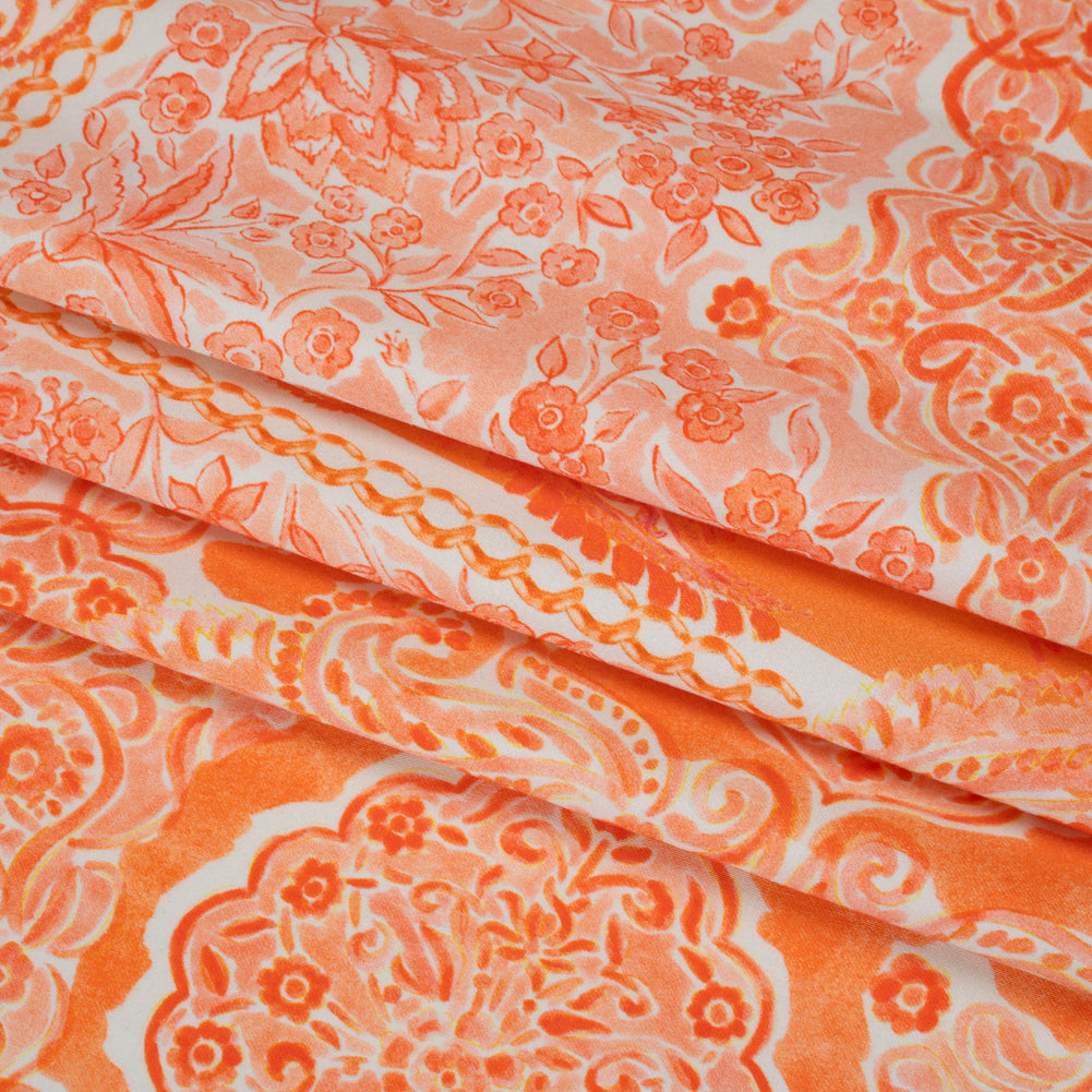 Stretch Cotton Sateen Panel - Orange Paisley Floral - Sicilian Summer Print - Mood Exclusive Chariot Collection - Folded