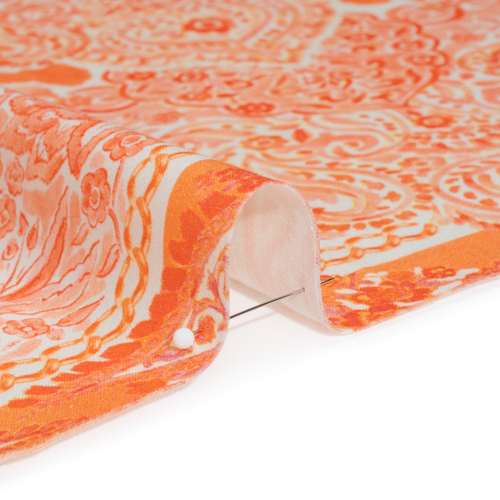 Stretch Cotton Sateen Panel - Orange Paisley Floral - Sicilian Summer Print - Mood Exclusive Chariot Collection - Detail