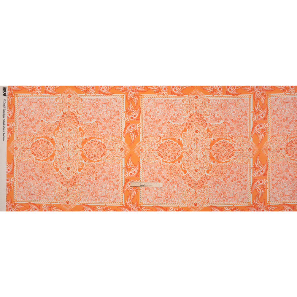 Stretch Cotton Sateen Panel - Orange Paisley Floral - Sicilian Summer Print - Mood Exclusive Chariot Collection - Full