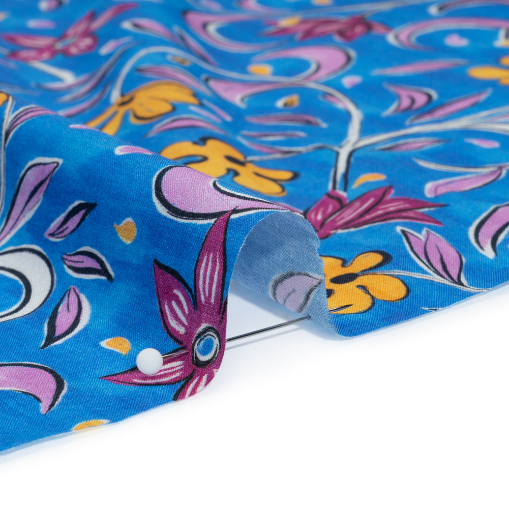 Cotton Voile - Blue and Yellow Floral - Apollo's Laurel Print - Mood Exclusive Chariot Collection