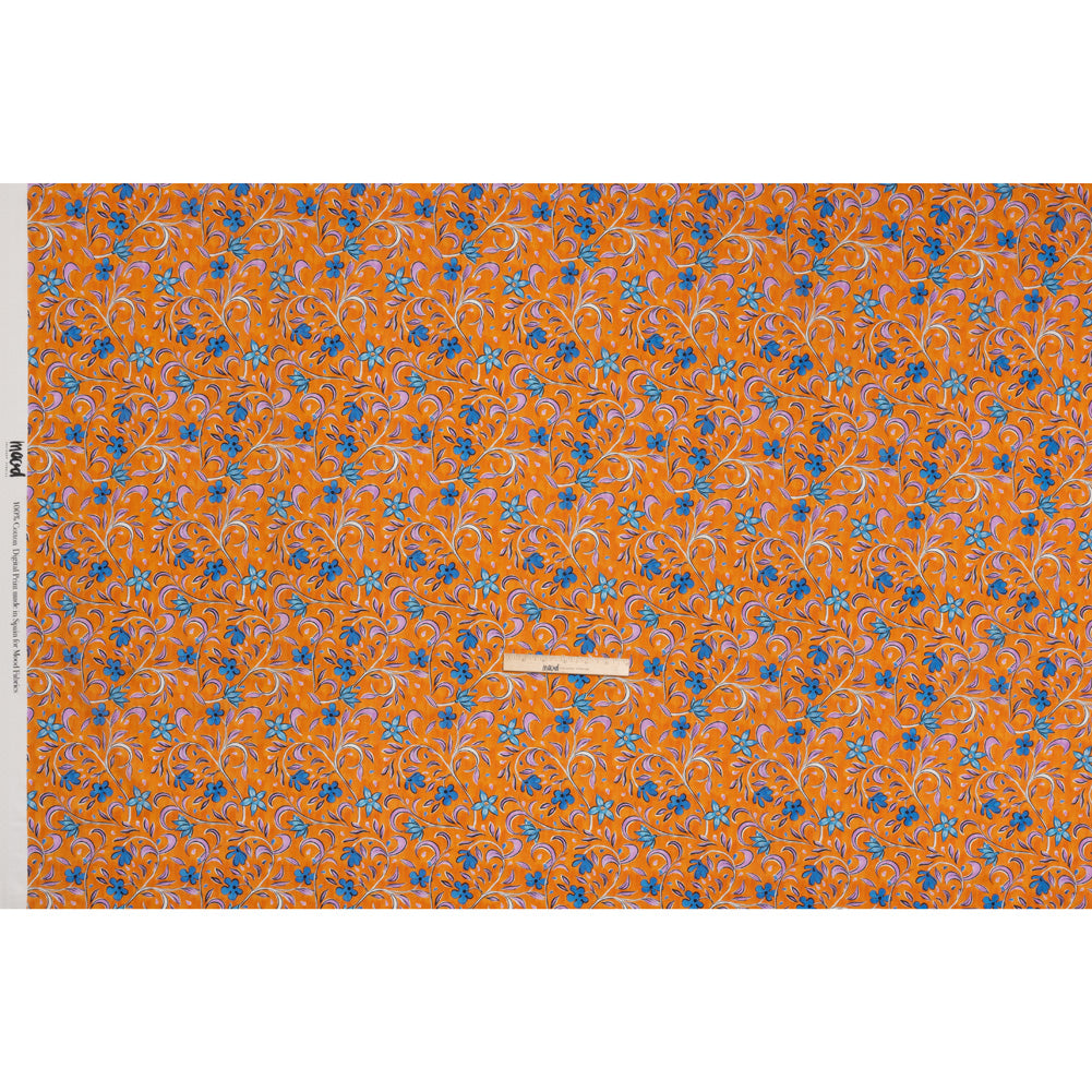 Cotton Voile - Orange and Blue Floral - Apollo's Laurel Print - Mood Exclusive Chariot Collection - Full