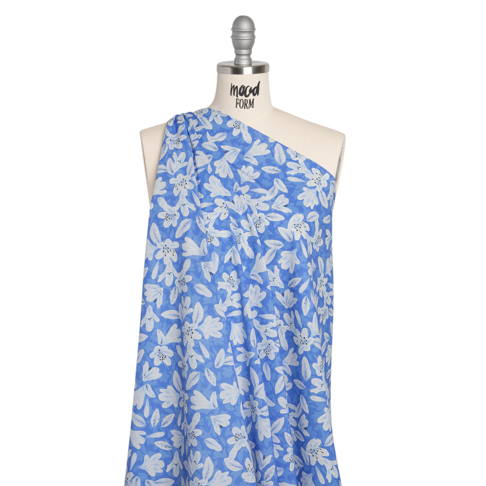 Cotton Voile - Blue Floral - Daybreak Bloom Print - Mood Exclusive Chariot Collection - Drape