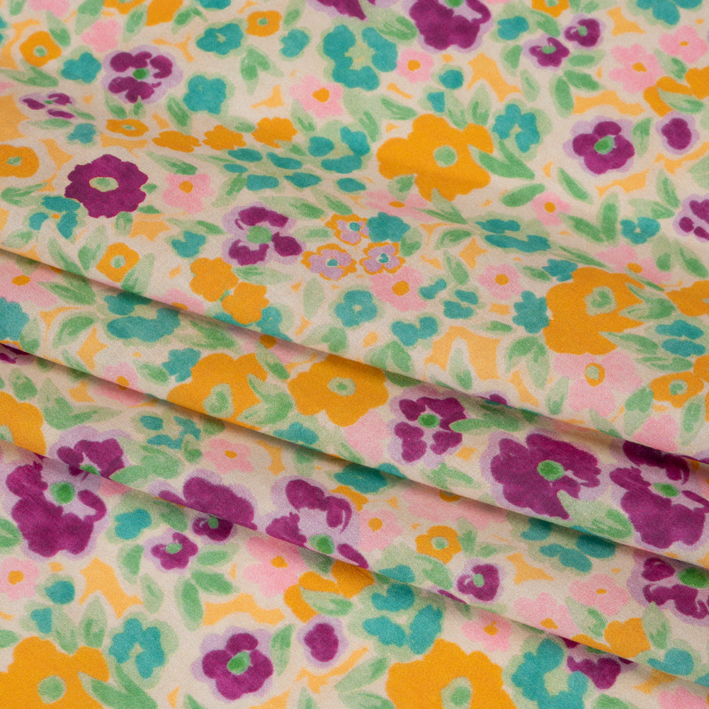 Cotton Voile - Yellow and Plum Floral - Midsummer Meadow Print - Mood Exclusive Chariot Collection - Folded