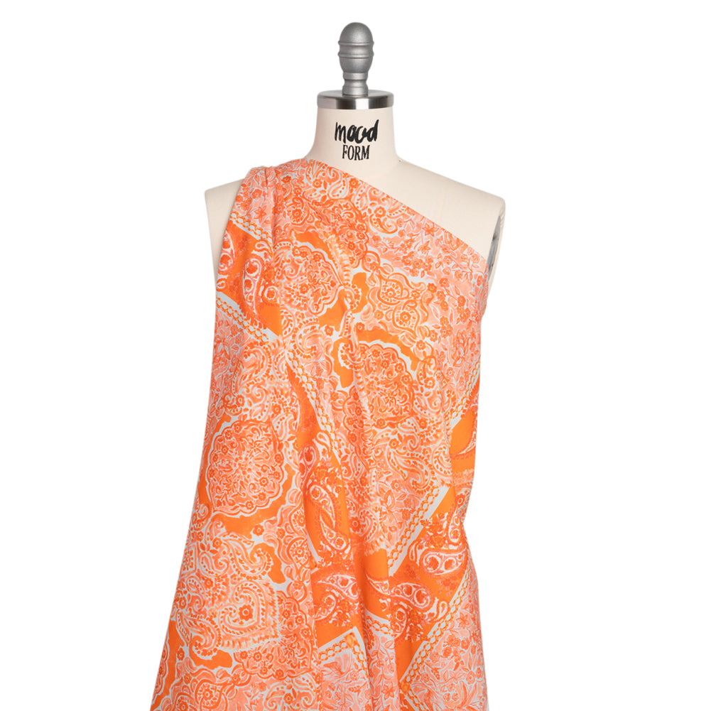 Cotton Voile Panel - Orange Paisley Floral - Sicilian Summer Print - Mood Exclusive Chariot Collection - Drape