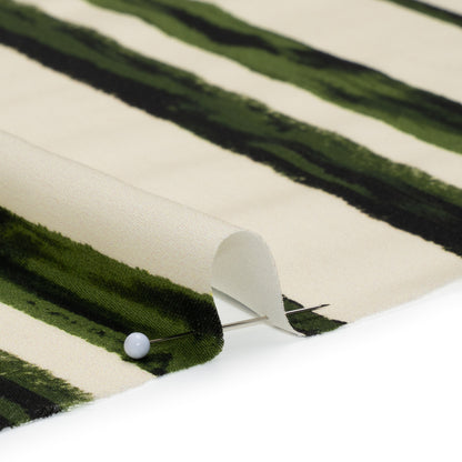 Rayon Challis - Cream and Green Painted Stripes - Verdant Trail Print - Mood Exclusive Acadia Collection