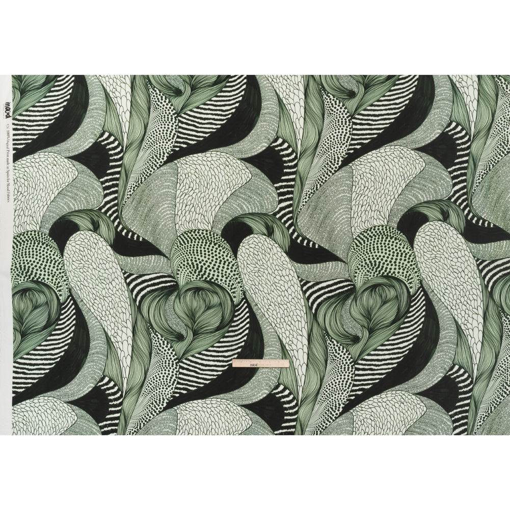 Rayon Challis - Dark Green and White Doodled Patterns - Forest Fantasy Print - Mood Exclusive Acadia Collection - Full