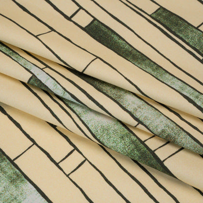 Stretch Cotton Sateen - Green and Cream Geometric Blocks - Cliffside Climb Print - Mood Exclusive Acadia Collection