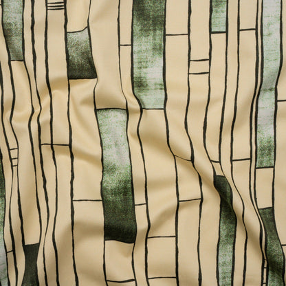 Stretch Cotton Sateen - Green and Cream Geometric Blocks - Cliffside Climb Print - Mood Exclusive Acadia Collection