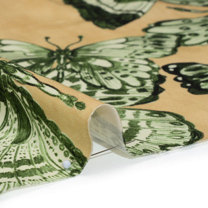 Stretch Cotton Sateen - Green and Cream Butterflies - Monarch Mountain Print - Mood Exclusive Acadia Collection