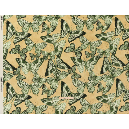 Stretch Cotton Sateen - Green and Cream Butterflies - Monarch Mountain Print - Mood Exclusive Acadia Collection