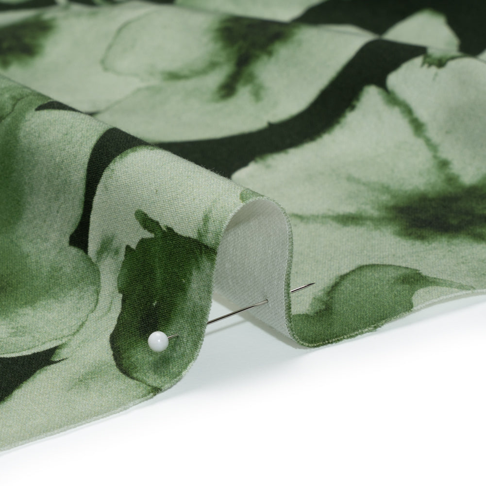 Stretch Cotton Sateen - Green Painterly Flowers - Coastal Clover Print