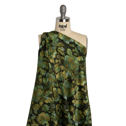 Stretch Cotton Sateen - Green, Olive and Navy Floral - Secret Garden Print - Mood Exclusive Acadia Collection