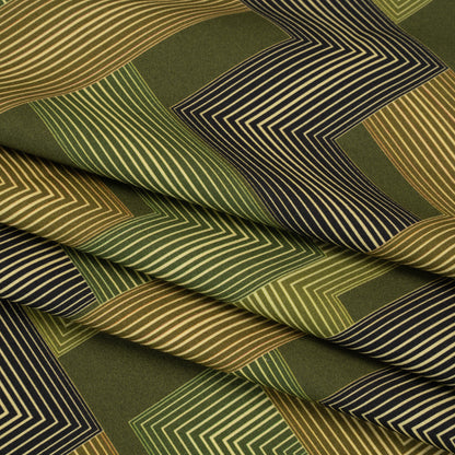 Stretch Cotton Sateen - Olive and Hunter Green Geometric Lines - Hedge Maze Print - Mood Exclusive Acadia Collection
