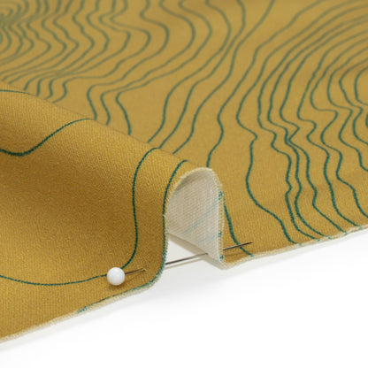 Stretch Cotton Sateen - Olive and Hunter Green Abstract Lines - Topographic Map Print - Mood Exclusive Acadia Collection