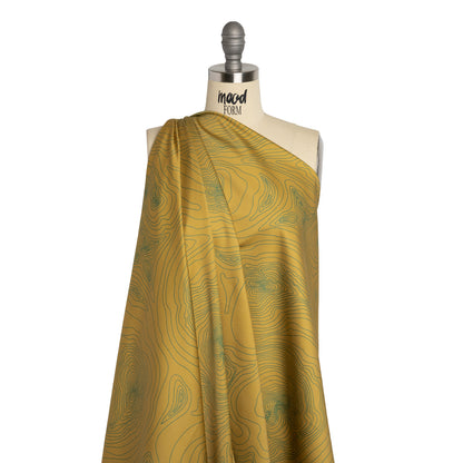 Stretch Cotton Sateen - Olive and Hunter Green Abstract Lines - Topographic Map Print - Mood Exclusive Acadia Collection