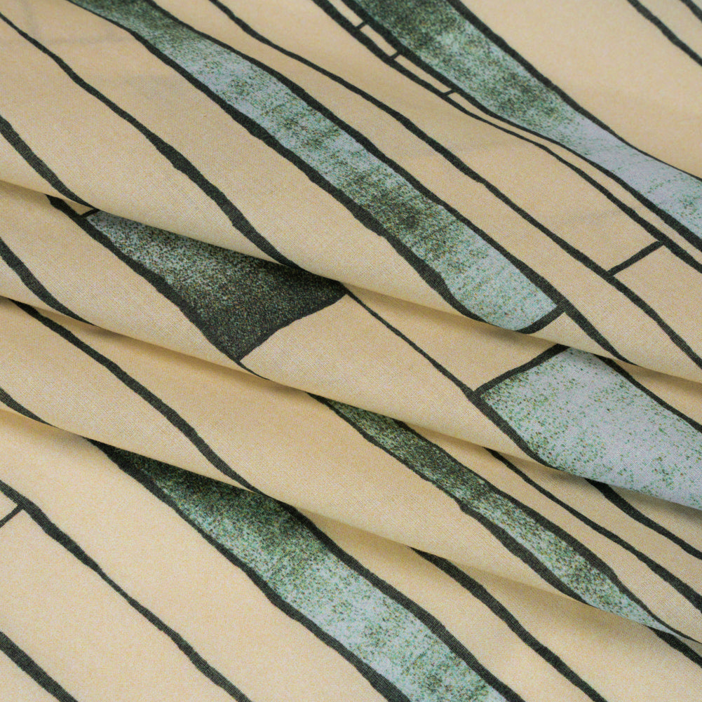 Cotton Voile - Green and Cream Geometric Blocks - Cliffside Climb Print - Mood Exclusive Acadia Collection - Folded