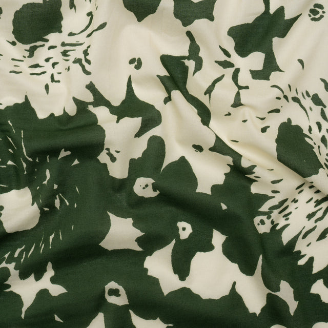Cotton Voile - Hunter Green and Cream Big Floral - Rorschach Rosettes Print - Mood Exclusive Acadia Collection