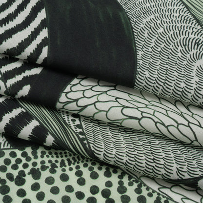 Cotton Voile - Dark Green and White Doodled Patterns - Forest Fantasy Print - Mood Exclusive Acadia Collection