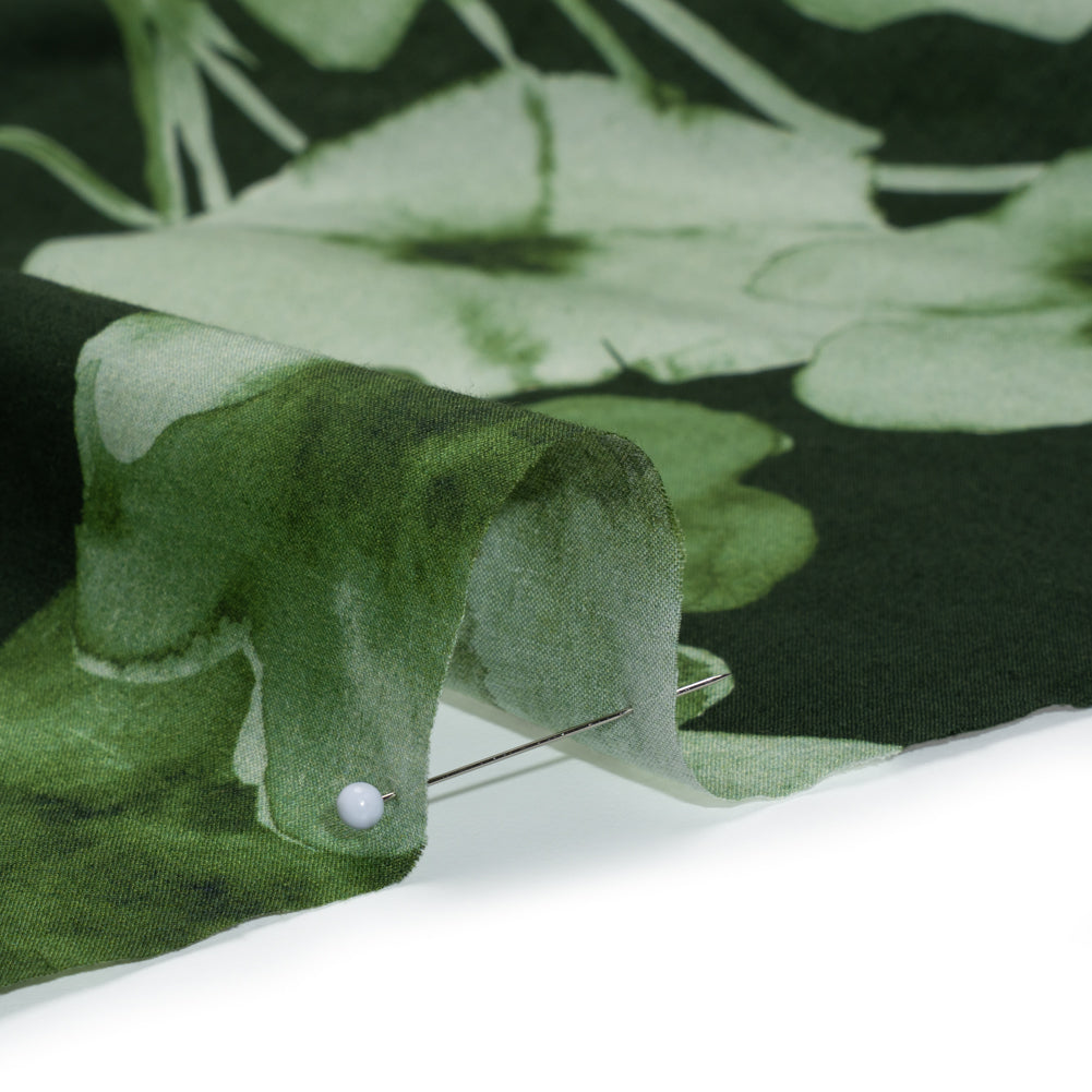 Cotton Voile - Green Painterly Flowers - Coastal Clover Print - Mood Exclusive Acadia Collection - Detail