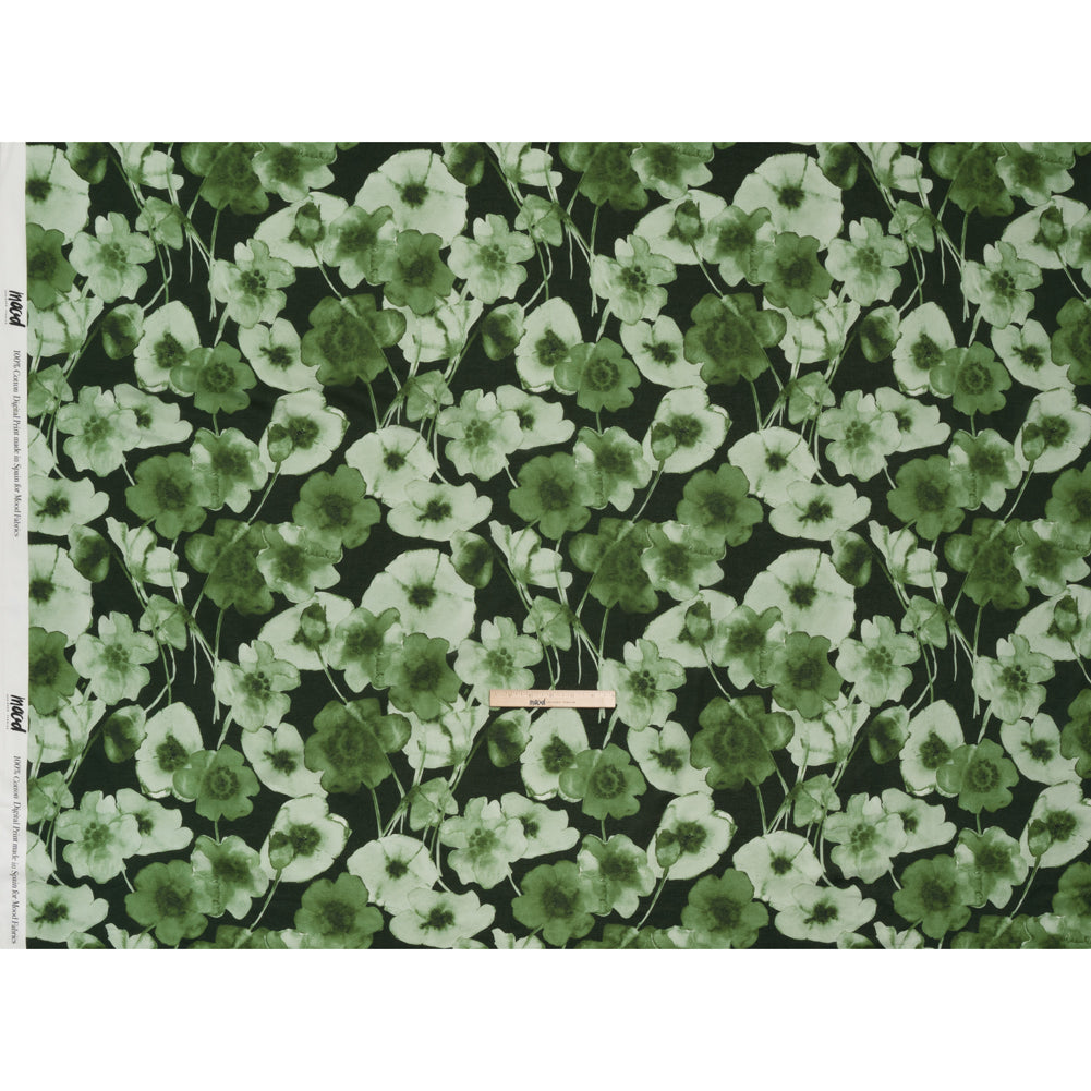 Cotton Voile - Green Painterly Flowers - Coastal Clover Print - Mood Exclusive Acadia Collection - Full