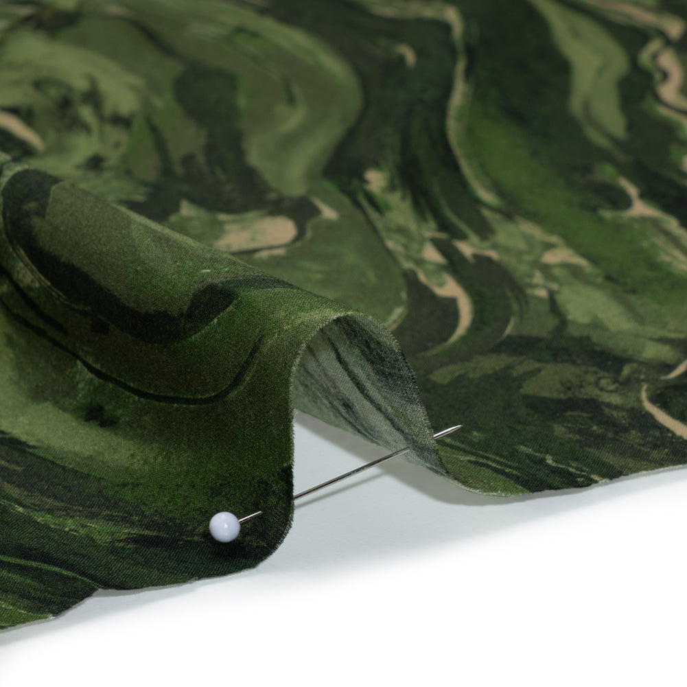Cotton Voile - Green and Beige Abstract Swirls - Painter’s Pond Print - Mood Exclusive Acadia Collection