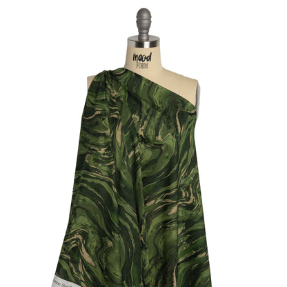 Cotton Voile - Green and Beige Abstract Swirls - Painter’s Pond Print - Mood Exclusive Acadia Collection