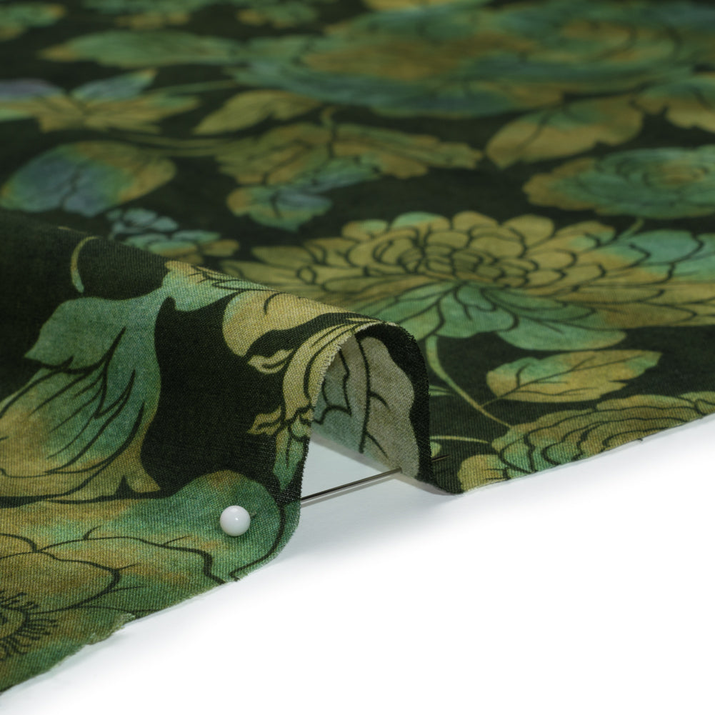 Cotton Voile - Green, Olive and Navy Floral - Secret Garden Print - Mood Exclusive Acadia Collection - Detail
