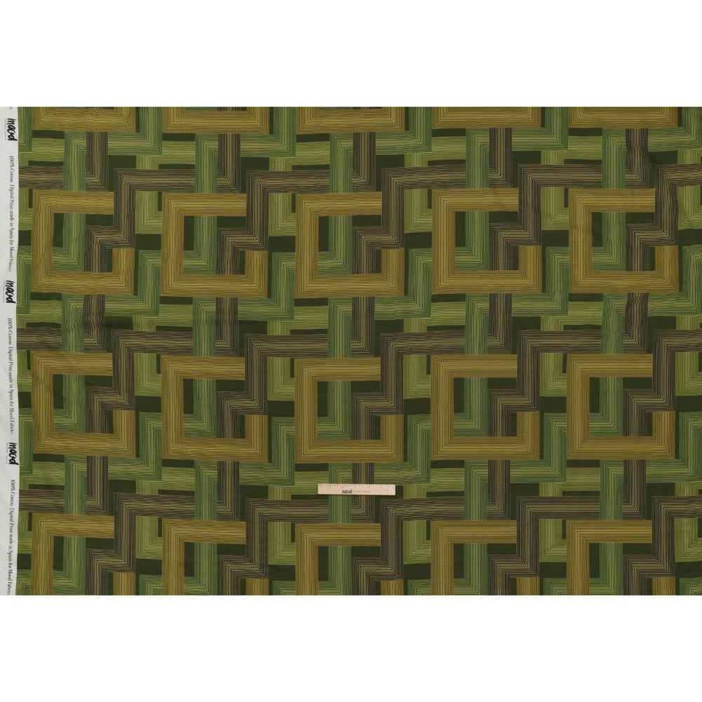 Cotton Voile - Olive and Hunter Green Geometric Lines - Hedge Maze Print - Mood Exclusive Acadia Collection - Full