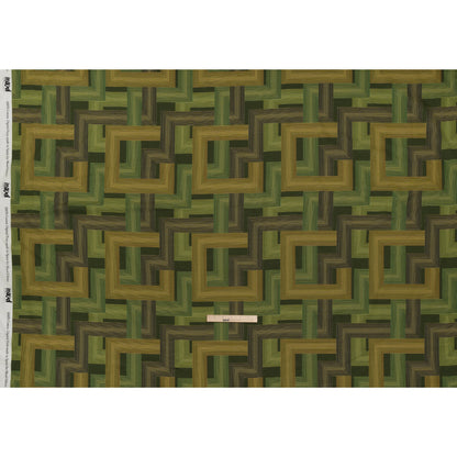 Cotton Voile - Olive and Hunter Green Geometric Lines - Hedge Maze Print - Mood Exclusive Acadia Collection
