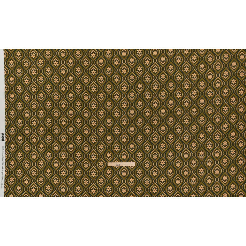 Cotton Voile - Olive, Hunter Green, and Beige Floral Ogees - Woodland Blooms Print - Mood Exclusive Acadia Collection