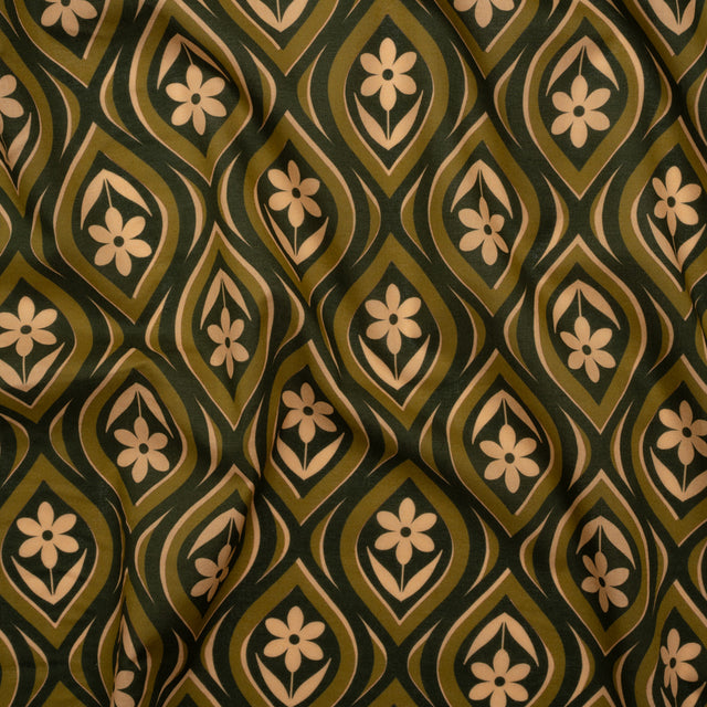 Cotton Voile - Olive, Hunter Green, and Beige Floral Ogees - Woodland Blooms Print - Mood Exclusive Acadia Collection
